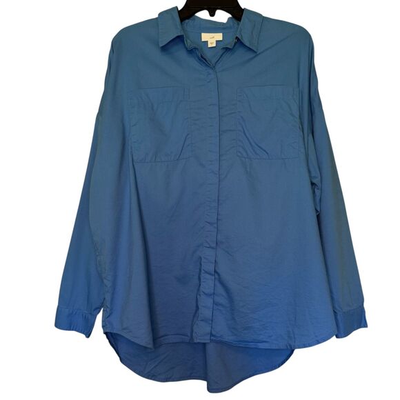 J. Jill women's size small S cotton blend blue button down casual blouse top - Picture 1 of 10